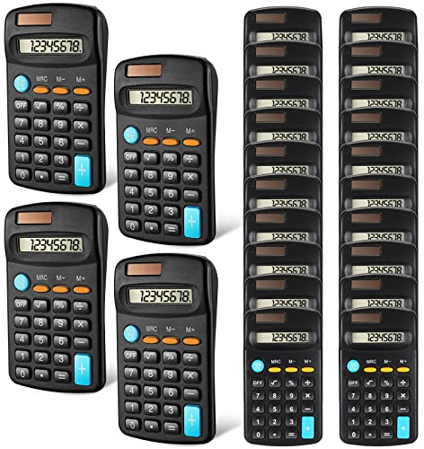 Flutesan 24 Pieces Pocket Calculator Small, Basic Scientific Calculators for Student 8 Digit Small Pocket Calculator Handheld Solar Battery Dual Power for School Classroom Desktop Home Office