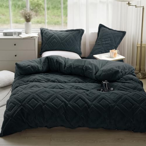 KEAYOO Ropa de cama de felpa de 135 x 200 cm con forro polar mullido, extracálida, para invierno, funda de almohada de 80 x 80 cm (gris oscuro, 135 x 200 cm)