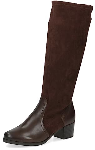 CAPRICE Bottes hautes femme à talon Airmotion en cuir Jusqu'au genou Largeur G, Marron (Dk Brown Comb), 37 EU