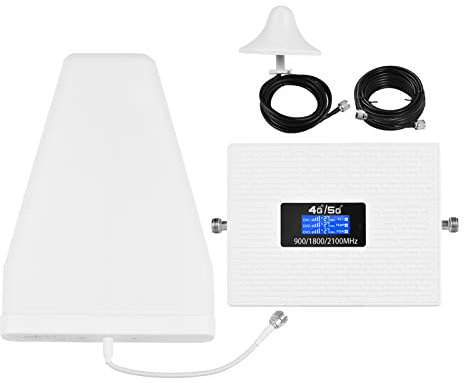Signal Booster Kit Telefon Signalverstärker Handy Signal Booster Mobile Signal Repeater Tri Band Signal Booster Repeater mit logarithmischer Periodenantenne Omnidirektionale Deckenantenne 2G 3G 4G