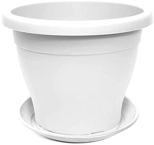 Tradineur pot de fleurs soucoupe méditerranéen, 40 cm, intérieur/extérieur, jardinière drainante blanche