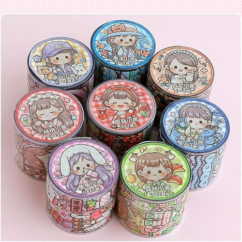 Söt Washi Tejpuppsättning, 6 rullar Kawaii maskeringstejp japansk estetik anime flickor washi papper preppy saker tvättbara dekorativa maskeringsklistermärken konst hantverk tillbehör
