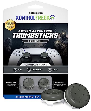 KontrolFreek CQC Classic für PlayStation 4 (PS4) und PlayStation 5 (PS5) Controller, Performance-Thumbsticks, 2 mittelhohe konkav, Grau/Weiß