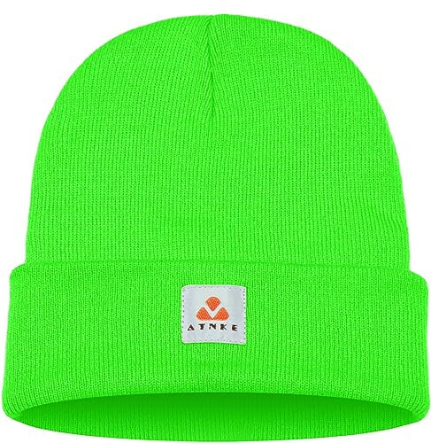 ATNKE Strick Beanie Mütze Dehnbar Weich Warm Täglich Winter Mützen mit Manschetten für Herren und Damen Geschenke/Fluorescent Green