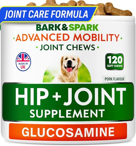 BARK&SPARK Joint Supplement for Senior & Adult Dogs – Glucosamine & Chondroitin for Mobility Support – Hip & Joint Care Chews – Made in the UK – 120 Soft Treats