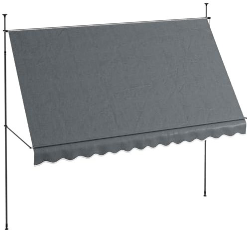 Outsunny 3.5 x 1.2m Free Standing Retractable Awning, Non-Screw Patio Sun Shade Shelter with Support Pole Stand and UV Resistant Fabric, for Window, Door, Porch, Deck, Dark Grey
