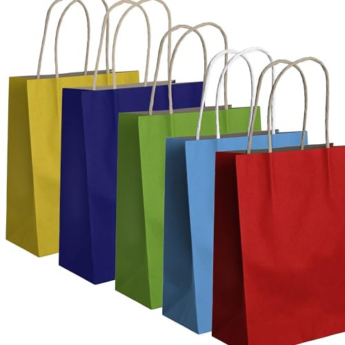 Pakomat Kraftpapier Geschenktüten 10er Set mit Henkeln 24x32cm – Umweltfreundliche Einkaufs - & Geschenktragetaschen, Ideal für Geburtstage, Partys, Mitgebsel & Geschenkverpackungen (MIX 1)