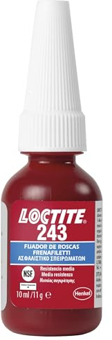 LOCTITE 243, Adesivo frenafiletti blu a media resistenza per metalli passivi, dadi e bulloni, Frenafiletti medio resistente a urti e vibrazioni, 1 flacone da 10ml