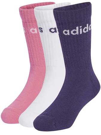 adidas Unisex - Bambini LINEAR KIDS CREW 3 PAIRS PER PACK SOCKS, white/pink fusion/aurora plum, 3-4 Years