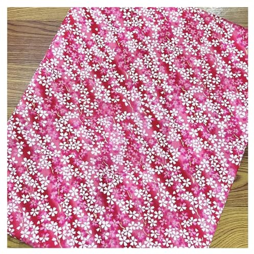 BrightGlow Tissu en coton vendu au mètre, style japonais avec fleurs, tissu à coudre, twill imprimé, tissu décoratif, tissu pour costumes, fleurs imprimées, tissu pour DIY, fait main, couture, rouge