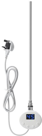 ELEGANT 600W Smart Thermostatic Towel Rail Electric Heating Element with Plug, Timer LCD Display, Child Lock Function Heating Rod for Bathroom Heated Towel Rails and Radiators White