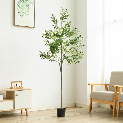 Artificial Olive Tree, 6FT Tall Faux Silk Plant Artificial Tree in Potted Oliver Branch Leaves and Fruits for Modern Home Decor Indoor