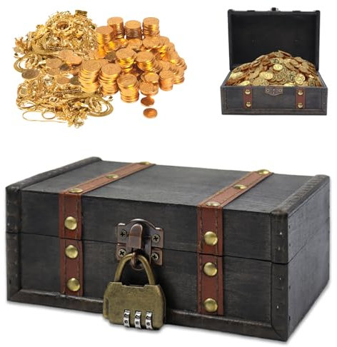 MCTNCT Vintage Schatzkiste Holz, Schatztruhe Mit Zahlenschloss, Holzkiste Mit Deckel, Holzkästchen Geschenk Truhe Schatztruhe Hochzeit für Aufbewahrung Dekoration, 17 X 11.5 X 8cm
