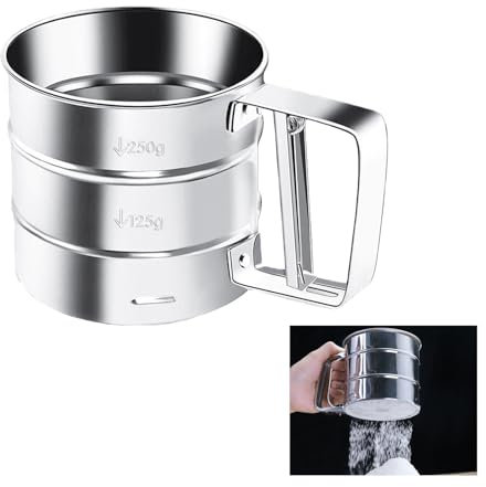 Setaccio Farina,Setaccio Per Farina Manuale,Setaccio Per Farina In Acciaio Inox, Spargi Zucchero A Velo,250 Grammi, Setaccio da Cucina Per Setacciare Zucchero A Velo, Farina Dolci