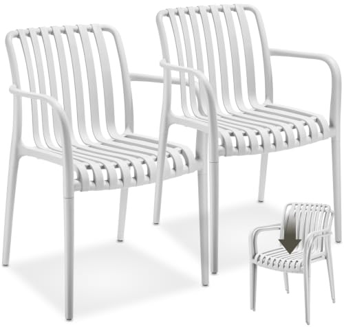 tectake® Lot de 2 Chaise de Jardin Fauteuil Salon extérieur empilable avec Accoudoirs, résistant aux intempéries, pour Salon de Jardin Exterieur, Meuble pour Amenagement Balcon Terrasse