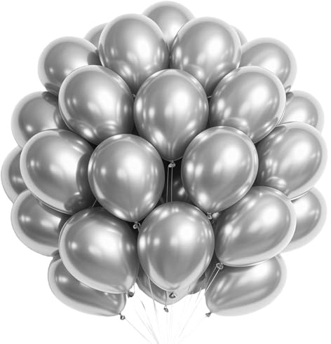 Globos Plata Metálicos, 100 Piezas Globos de Látex Plateados, 10 Pulgadas Globo Cumpleaños Plateados, Plata Guirnalda de globo para Cumpleaños Fiesta Baby Shower Bodas Bautizo Graduación Decoración