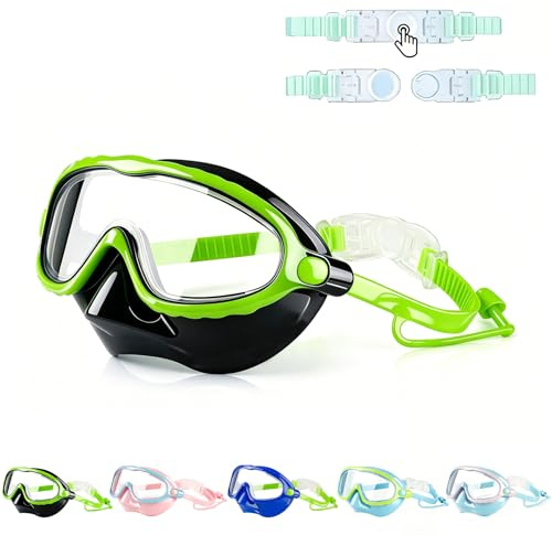 Lunettes de plongée pour enfants, lunettes de plongée pour garçons et filles, masque de plongée avec cache-nez, bande en silicone réglable, masque de plongée panoramique à 180°, pour 4-16 ans