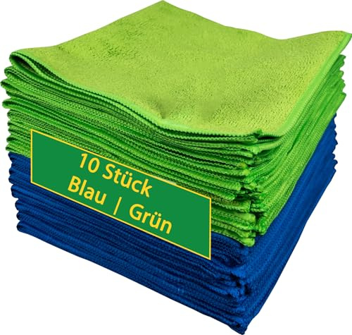 Microfasertücher 40x40cm 10er Set blau/grün – saugstarke & fusselfreie Lappen, Mikrofaser Tücher als Spüllappen, Wischlappen, Microfiber Rags für Auto, Küche, Bad & Haushalt (Blau)