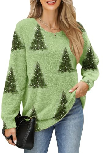 GUNEST Womens Christmas Sweater Oversized Chunky Warm Soft Cute Fuzzy Crewneck Long Knitted Pullover Tunic Sweater Tree M