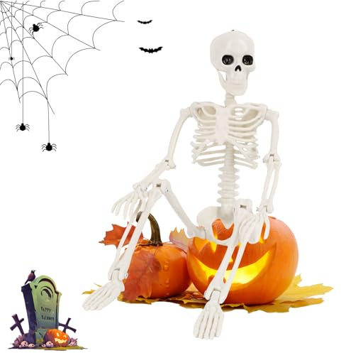 40CM Halloween Posable Skeleton with Movable Posable Joints Party props for Halloween Decorations Home Decor Indoor or Outdoor Garden, Haunted Houses and Halloween Parties, Graveyard Decoration