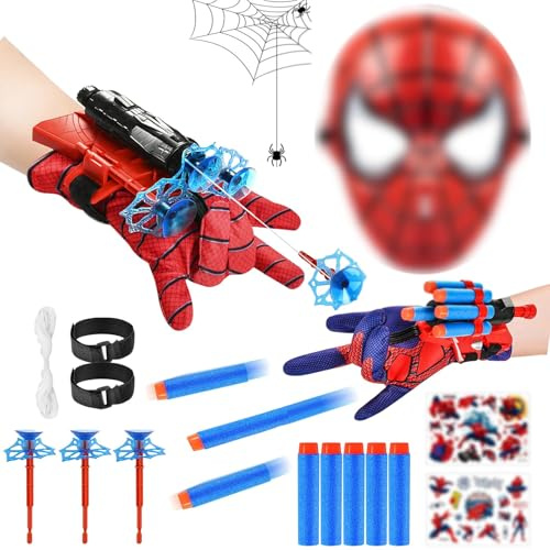 WYFDCZZP Lot de 2 Gant De Lanceur,Lanceur de Toile, Launcher avec Masque et Autocollants,Jouets,Poignet Lanceur,Gant de Cosplay en Plastique pour Enfants
