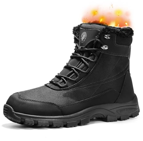 ANGRYRAM Safety Boots Men Women Work Boots Winter Steel Toe Cap Trainers Warm Safety Shoes Fleece Lined Work Trainers Comfortable Slip Resistant