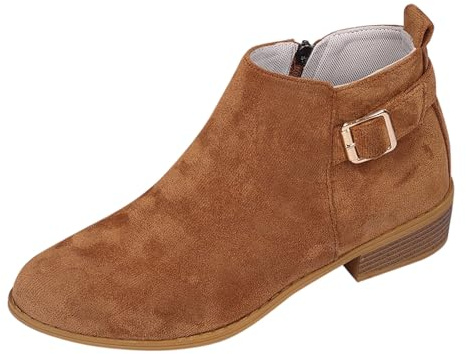 Stövletter dam med klack eleganta korta stövlar ankelstövlar – spets tå vintage cowboystövlar med blockklack västerländska stövlar sidled dragkedja damstövlar höststövlar för kvinnor, BRUN, 39 EU