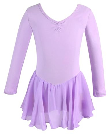 Generisch Ballettbekleidung Mädchen Ballettkleid Ballett Langarm Tanzkleid Tanzbody Mit Chiffonrock Tutu (Purple, 4-5 Years)