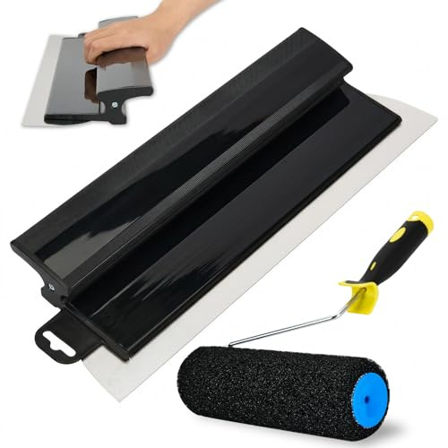 Espátula de superficie de 40 cm/16 pulgadas con rodillo de 23 cm, rodillo para masilla, hoja de acero inoxidable, espátula + rodillo de revestimiento, herramienta para gran área de trabajo, decoración