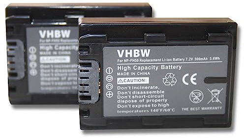 vhbw Set de 2 Batteries 500mAh pour caméscope Sony HDR-XR106E, HDR-XR200, HDR-XR200VE, HDR-XR500, HDR-XR500VE, HDR-XR520, HDR-XR520VE