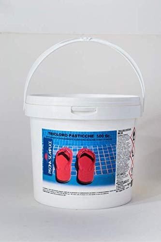 Piscina Semplice,TRICLORO PASTIGLIE 500 gr, Ideale Per Mantenimento Acque Di Piscina, Formato Da 10 kg