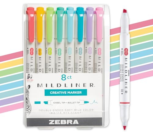 Zebra Pen MILDLINER No Bleed Highlighter, Assorted Colors, Dual Tip, 8-Pack