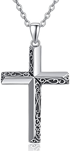 TANGPOET Collar de cruz de plata de ley 925 con colgante de cruz celta para hombres y mujeres, regalos religiosos para bautismo cristiano, graduación