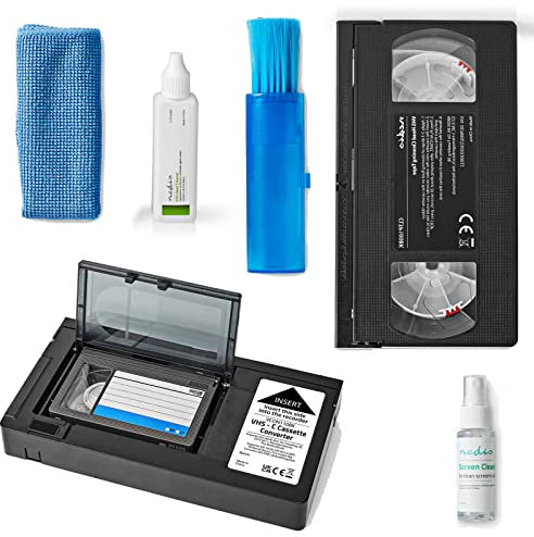 TronicXL VHS Converter Conversion from VHS-C to VHS Kassettenadapter Videokassetten digitalsieren + Reiniger Reinigungskassette Video Rekorder Set