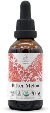 Garden Organics Bitter Melon USDA Organic | Alcohol-Free Extract, Organic Herbal Drops, Supplement | Tincture Made from 100% Certified Bitter Melon (Momordica Charantia) Dried Fruit 2 oz