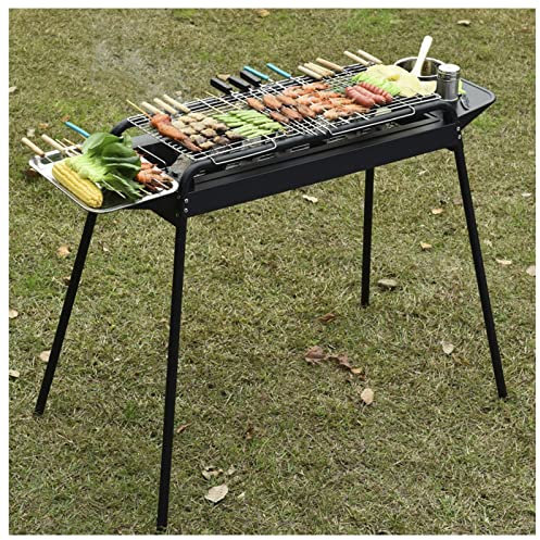 PJDDP Barbacoa Grande de Carbón para 5-10 Personas, Parrilla Barbacoa con Bandeja para Freír, Parrillas Asador BBQ Acampada Portátil para Camping,BBQ,Jardin,Picnic, Altura Regulable