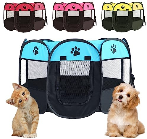 Recinto per Cani da Interno, Recinzione per Cuccioli 74x74x43cm Gabbia per Cani Recinto per Gatti da Interno, Box per Cucciolo Gattini Conigli (Blu+Nero)
