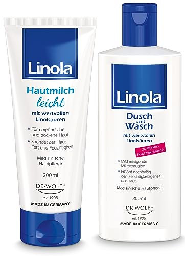 Linola Hautmilch leicht 200 ml + Dusch und Wasch 300 ml | Für die tägliche Pflege und Reinigung trockener und empfindlicher Haut
