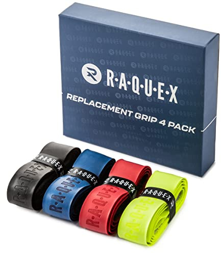 Raquex Enhance Replacement Racket Grip: Tennis, Badminton, Squash, Padel, Pickleball Tape. 14 Colours. Premium, Self-Adhesive Racquet Grip With Finishing Tape (Mix & Match, 4 Grips)