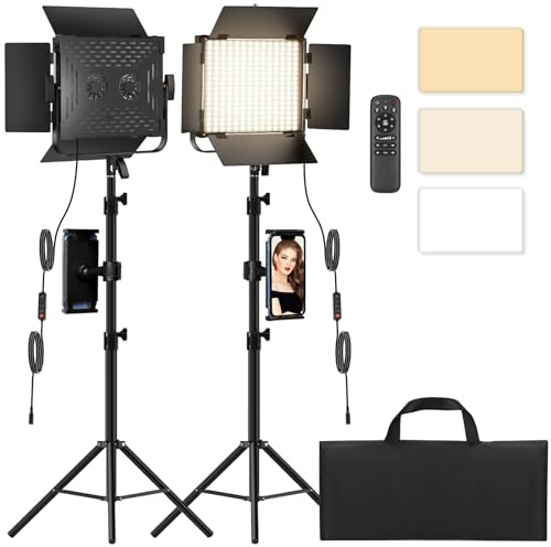Photography Video Continuous Output Lighting Kit, 2Pack Upgraded Bi-Color LED Video Studio Lights Aluminum Alloy 2500k~8500k with Remote for Camera Photo Recording Filming Stage Shooting