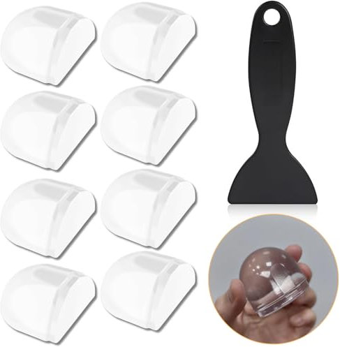 Pack 8 Topes para Puertas Suelo Adhesivos Transparentes – Tope Puerta PVC con Raspador para Instalación Limpia – Protector Reutilizable y Silencioso para Suelos y Paredes