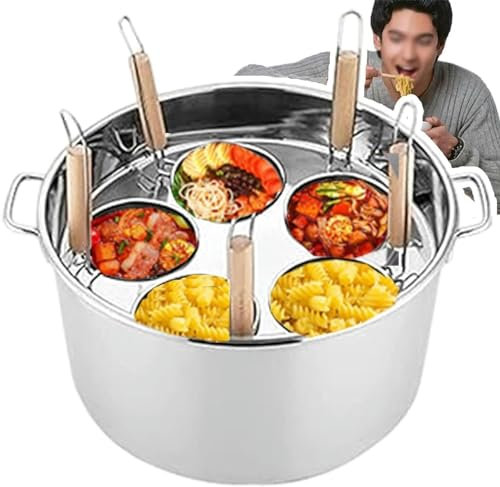 KUOYTT Juego de Olla Comercial para cocinar Espaguetis y Pasta (5 Orificios) con Divisor y colador, Olla de Almacenamiento de Acero Inoxidable, Equipo de Cocina para Cocina casera y resta