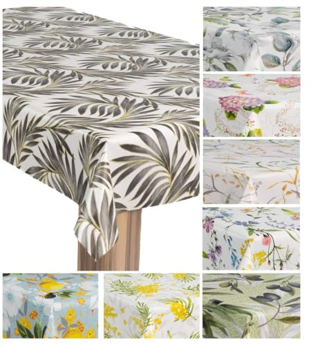 laro Wachstuch-Tischdecke Wachstischdecke Gartentischdecke, Muster:Blätter Grau Gelb, Größe:100x140