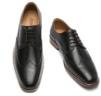 Oxford & Derby Formal Dress Shoes Lace Up Leather Classics en noir et marron avec détails brogue vernis, Noir , 48 EU