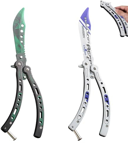 WANDGU Entrenador de mariposas: 2 piezas de navaja mariposa plegable para practicar hoja de peine de mariposa sin filo de acero inoxidable para cuchillo de entrenamiento Balisong para principiantes