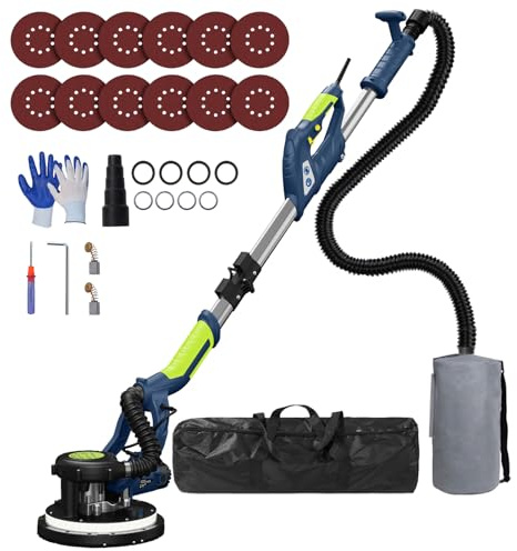 Drywall Sander, 2025 Upgraded 8-Amp Popcorn Ceiling Removal Tool with 7 Variable Speed 800-1800RPM, Drywall Sander with Vacuum Dust Collector with Extendable Handle, LED Light,12pcs Sanding Discs,Blue