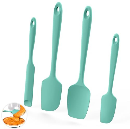 U-Taste 600ºF Heat Resistant Silicone Spatulas: Flexible Food-Grade Silicon Baking Scraper, Kitchen Cooking Mixing Utensils with Upgraded Sturdy Handle Tip for Nonstick Cookware (4-Pc., Aqua Sky)