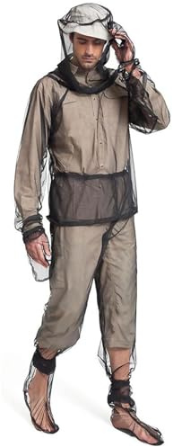 Generisch Ensemble de 5 vêtements anti-moustiques pour homme - En maille - Haut - Pantalon - Gants - Chauffe-jambes - Sac de rangement - Moustiquaire - Vêtement - Costume anti-moustiques - Translucide