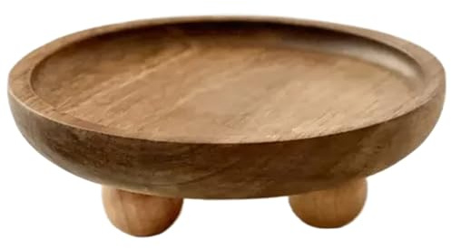Bandeja para Velas, Bandeja de Madera, Plato rústico para Velas con Patas para jabón, Perfume, Llaves, tocador para Cocina, baño, Entrada, Redondo
