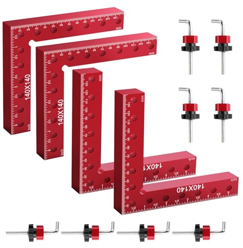 Morsetti Angolari, 4 Pezzi Squadre Posizionamento A 90 Gradi 140 Mm/5,5 Pollici Morsetti Angolari In Alluminio Strumenti Per Lavorazione Legno Squadra Carpentiere Per Lavori Falegnameria Fai Te Rosso